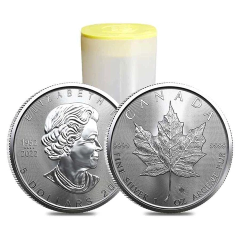 Roll of 25 - 2023 1 oz Canadian Silver Maple Leaf .9999 Fine $5 Coin BU (Lot Cover