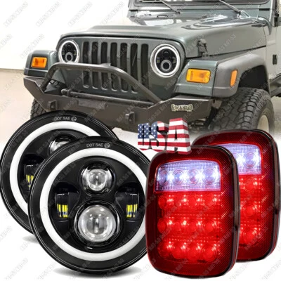 Combo de 4 faros LED 7" 100W + luces traseras para Jeep Wrangler TJ YJ CJ5 CJ7 Foto 1 de 4