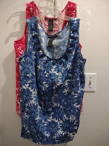 Lot 2 Josephine Chaus Blue Red White Floral Sleeveless Blouse Tank Top Size Med - Picture 1 of 13