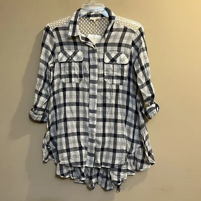 Camisa túnica RYU xadrez com botões e amarrar cintura cinto renda tamanho médio nova com etiquetas - Imagem 1 de 4