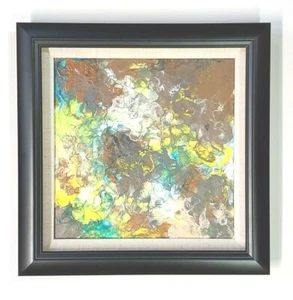 "Vertido de acrílico moderno abstracto original arte de pared enmarcado en lienzo 13"" x 13" - Imagen 1 de 6