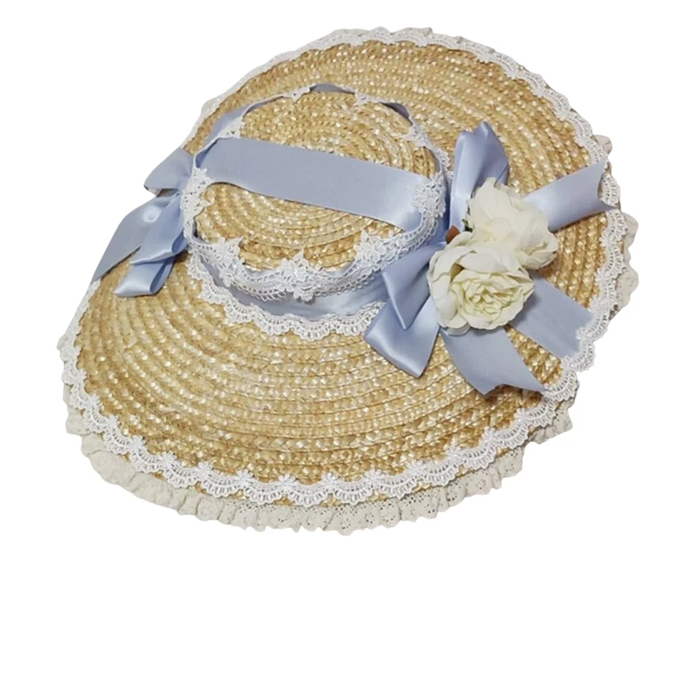 Woman Victorian Floral Straw Hat Tea Party Vintage Classic Lolita Straw Boater - Image 1 of 4
