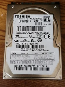 Toshiba MK1237GSX 120 GB,Internal,5400 RPM,2.5" (HDD2D62 ) Hard Drive - Picture 1 of 6