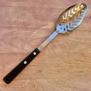 STAINLESS USA Straining Serving Spoon Black Plastic Handle Hanger Hole 11.5” - Picture 1 of 12