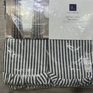 2er Set Vintage Streifen Baumwolle Lichtfilter Fenster Vorhang Paneele - NEU - Bild 1 von 13