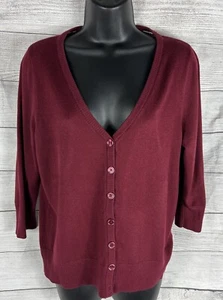 Suéter Cárdigan Clásico FERVOUR ModCloth Talla XL Borgoña Manga 3/4 Cuello en V - Imagen 1 de 10