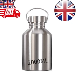 2000ml Water Bottle Stainless Steel Large Sport Training Camping Drink Kettle UK - Picture 1 of 12