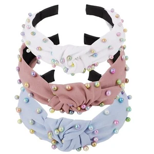Pearl Knotted Headbands for Women Girls Colorful Jeweled Fashion Headband Faux - Picture 1 of 7