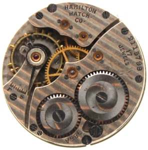 1924 HAMILTON POCKET WATCH MOVEMENT 2115799 GRADE 986A 6/0s 17j (EO) - Picture 1 of 4