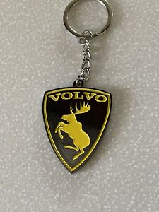 ALL NEW Volvo Prancing Moose Yellow on Smoked Nickel 2” Keychain
