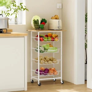 Kitchen Microwave Cart with Fruit Baskets, 5 Tier Microwave Table Stand with Fru - Picture 1 of 8