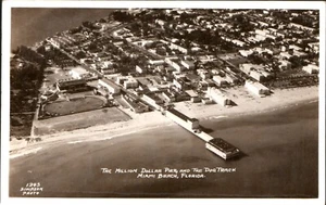 Miami Beach FL Million Dollar Pier and The Dog Track RPPC Postcard c.1930-50 - Picture 1 of 2