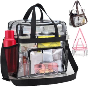 Clear PVC Tote Pack Bag Women Transparent Handbag Zip Purse Stadium Security - Picture 1 of 14