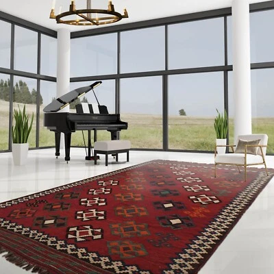 4'9" x 10'6" Handmade Southwestern Traditional Kilim Area Rug Runner Burgundy - Image 1 of 4