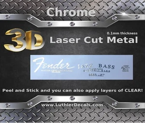 Fender Jazz Bassgitarre Aufkleber 3D Metall Kopfplatte Restauration Sticker Logo m92 - Bild 1 von 11