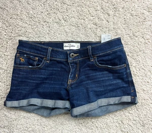Abercrombie Jeans Shorts Girls 16 Blue Denim Dark Wash Cuffed Y2K Low Rise - Picture 1 of 11
