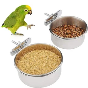 1pc Stainless Steel Bird Feeding Dish Cups Parrot Feeders Bowl Water Cage Bowls - Picture 1 of 9