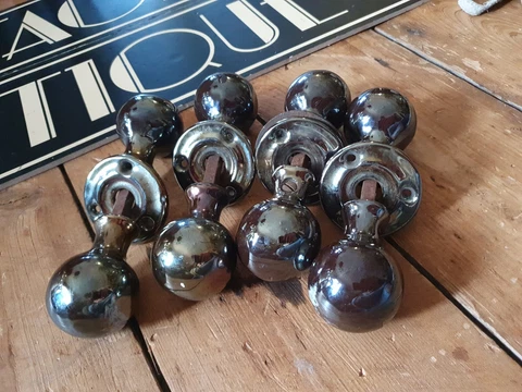 ANTIQUE Vintage OLD bronze luster round kenrick Door knobs Handles push pull 4x Cover