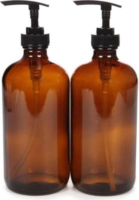 Vivaplex,  16 oz, Empty, Amber Glass Large Black Lotion Pumps Bottles 2 PACK - Image 1 of 4
