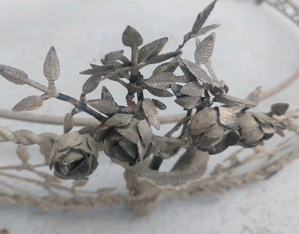 Deux Ciel de lit Metal France ancien Bed Crown Canopy Rose Wall Mounted Vintage - Photo 1/4