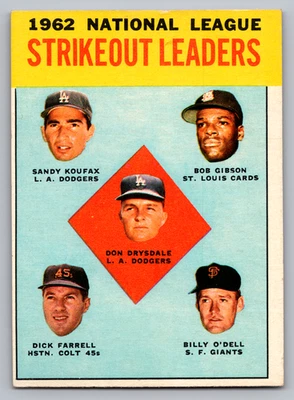 1963 Topps #9 Don Drysdale/Sandy Koufax/Bob Gibson/Dick Farrell/Billy O'dell Foto 1 de 3