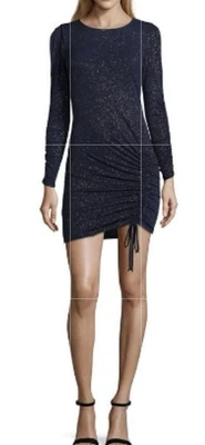 Speechless Navy Gold Shimmer Long Slit Sleeve Ruched Dress NEW Jrs Size 9 - Image 1 of 4