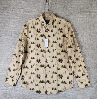 Club Room Forest Print Corduroy Shirt Mens S Tan Bears Deer Ducks Hunting NWT - Image 1 of 4