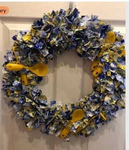 Blue And Yellow Kitchen Rag Wreath 18” Round - Picture 1 of 1