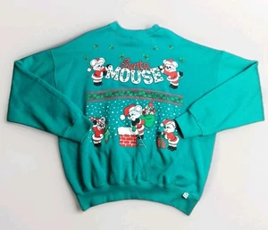 Vintage Weihnachten Santa Maus Sweatshirt Rundhals Herren Gr. XL grün 80er USA - Bild 1 von 9
