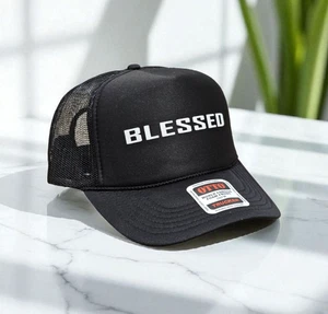 Sombrero OTTO NEGRO Cuerda Espuma Camionero Snapback Estilo Blanco "BENDITO" Ajustable NUEVO - Imagen 1 de 9