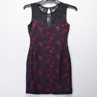 Wet Seal Dress Womens M Black Pink Wine Lace Gothic Y2K Bodycon Festival Grunge - Изображение 1 из 4