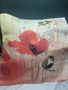 Set Of Two Pillow Covers Red Poppy Flowers - Picture 1 of 2