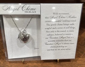 Angel Wing And Heart Pendant Necklace 36” Platinum/ Rhodium Silver - Picture 1 of 4