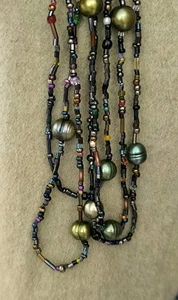 Beautiful long vintage necklace, colored natural pearl and small glass beads - Picture 1 of 5