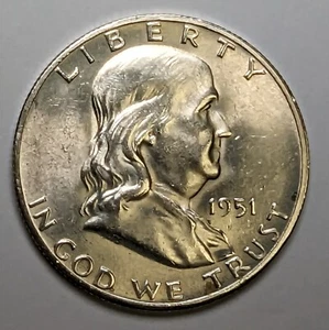 1951 S Franklin Silver Half Dollar AU/BU - Picture 1 of 3
