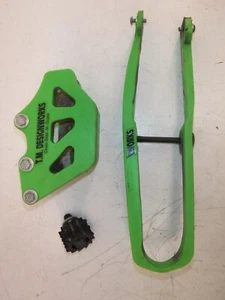 2008 KAWASAKI KX450F SWINGARM CHAIN BUFFER SLIDER GUIDE SET T.M. DESIGNS GREEN - Picture 1 of 7