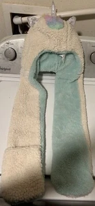 Unicorn Youth Hat/Scarf. White and horn on top with glove slots at end of scarf. - Picture 1 of 3