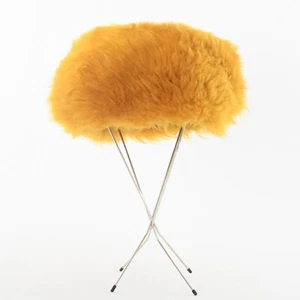 Vintage 1960s Yellow Dyed Shearling Mod Winter Hat - Picture 1 of 9