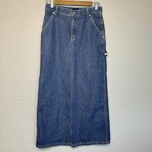 VTG Denim Skirt Women 5 Midi Medium Wash Tommy Hilfiger Logo Carpenter Y2K 90s - Picture 1 of 8