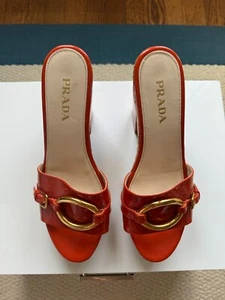 Orange Prada Kork Plateau Sandaletten Größe US 7 - Bild 1 von 6