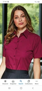 NEW PREMIER LADIES BURGUNDY SHORT SLEEVE POPLIN BLOUSE SIZE 18 2XL - Picture 1 of 6