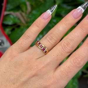 9ct Yellow Gold Created Ruby & Diamond Ring by Prouds - Size: O Retail: $699 - Picture 1 of 11