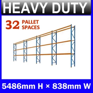 32 Space 4Bays 5486mm Pallet Rack Racking Warehouse Dexion Shelf Shelving - Picture 1 of 6
