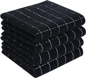 100% Cotton Terry Kitchen Towels(Black, 13 X 28 Inches), Checkered Designed, Sof - Picture 1 of 12