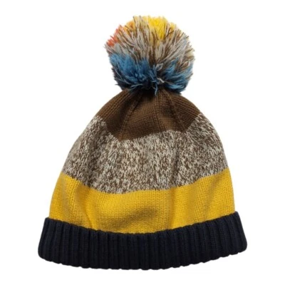 Gorro Hanna Andersson a Rayas Pom-Pom Colorido Amarillo Marrón Azul Algodón Lg Foto 1 de 4