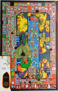 1972 Munich Olympics Poster by Friedensreich Hundertwasser 101x64cm Vintage - Picture 1 of 1