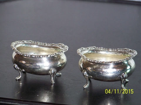 Antique James Deacon & Sons Sterling Silver c1800's Salt Cellars Bowls Cover