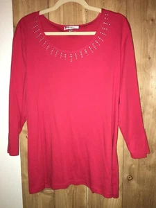 Rebecca Malone Red Top w Silver Sequins Size 1X - Picture 1 of 2