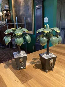 2 Tole Metal Maceta Palmeras Cabeza de León Macetas Candelabros Regencia - Imagen 1 de 15