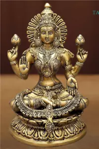 Messing Lakshmi Statue, 9 Zoll hoch sitzend Messing Laxmi Idol. - Bild 1 von 3